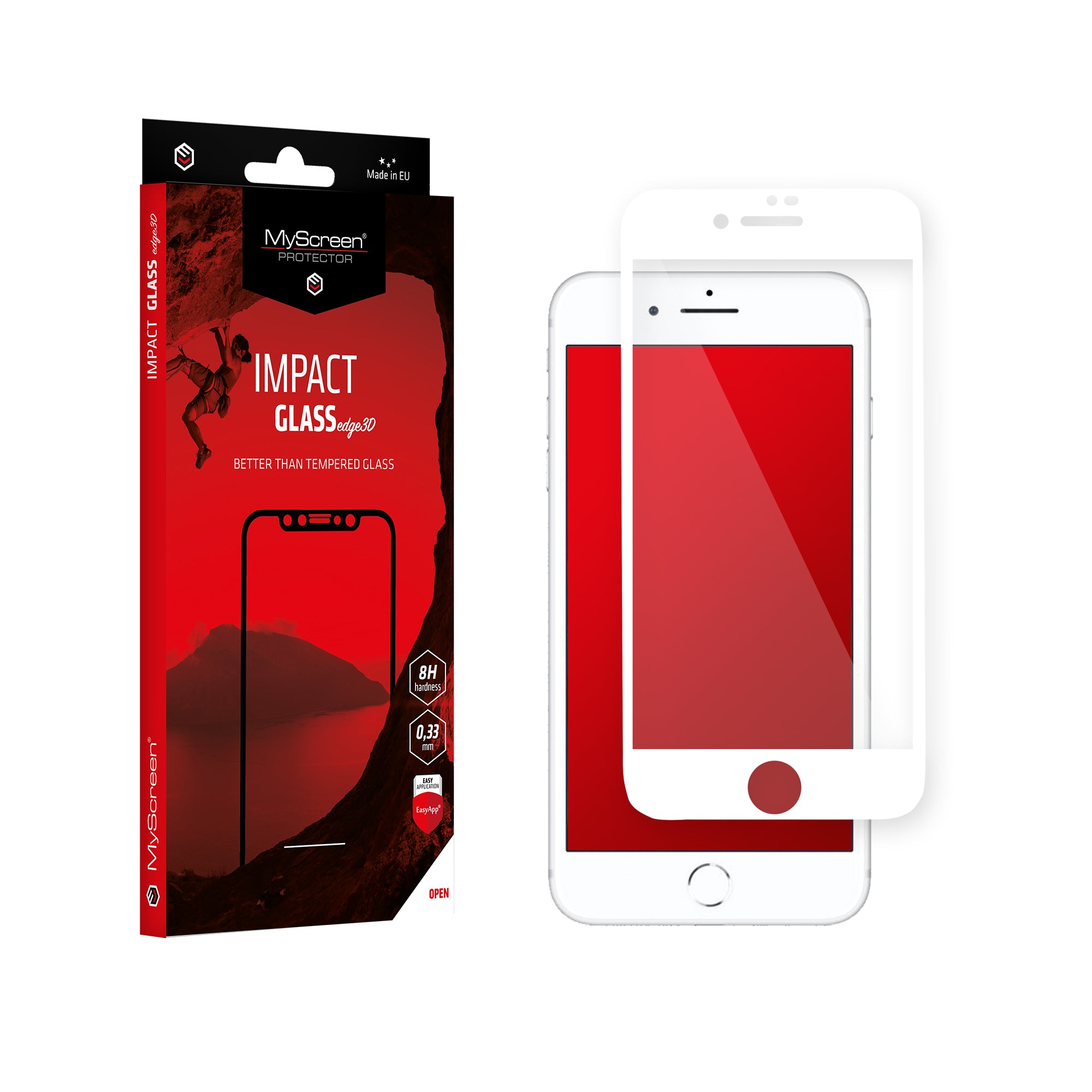 Szkło hybrydowe do iPhone 7 i 8 MyScreen IMPACT GLASS edge3D biała ramka