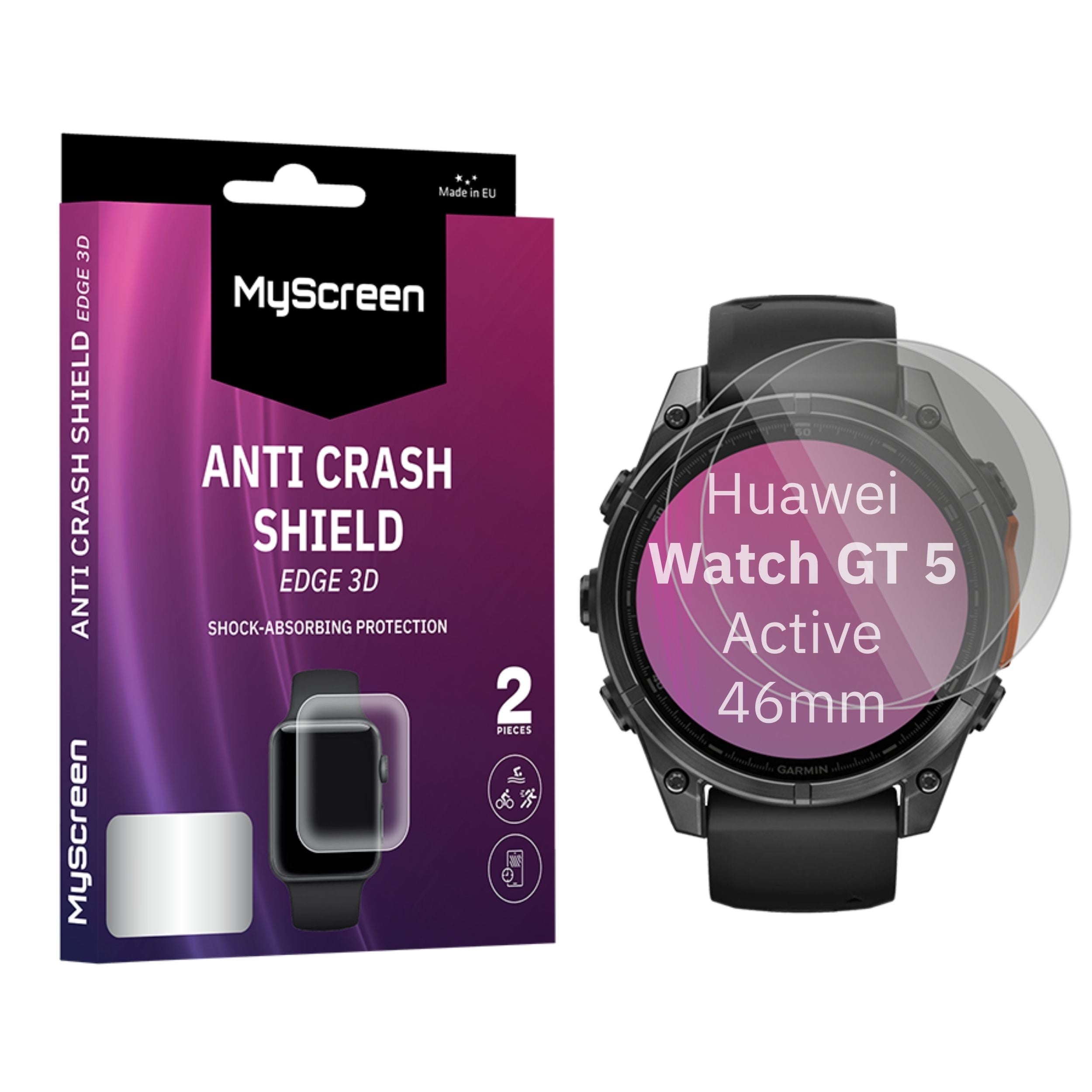 2x Folia ochronna do Huawei Watch GT 5 Active 46mm AntiCRASH SHIELD edge3D