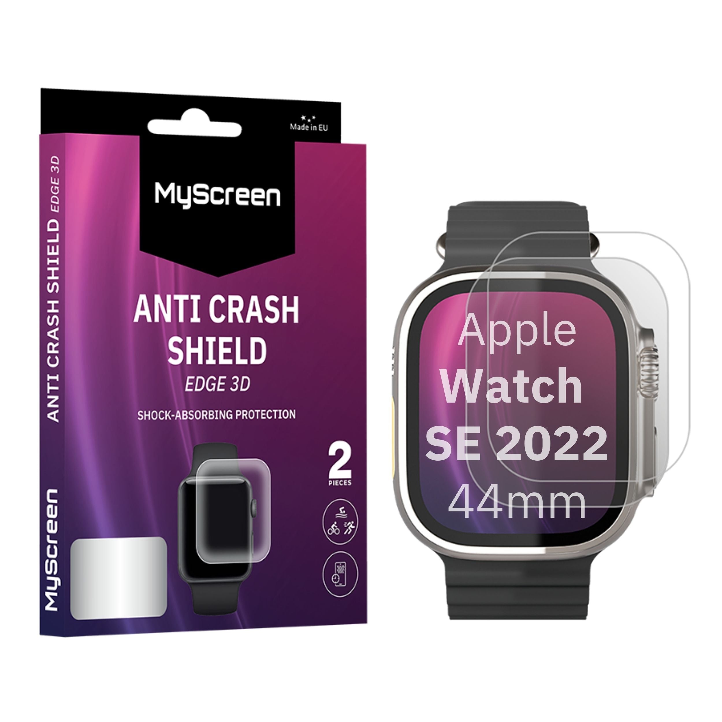 2x Folia ochronna do Apple Watch SE 44mm 2022 AntiCRASH SHIELD edge3D