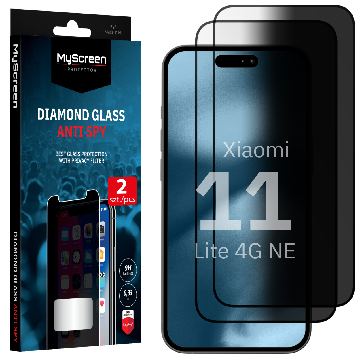 2x Szkło hartowane prywatyzujące do Xiaomi Mi 11 Lite 4G, 5G, 11 Lite 5G NE MyScreen DIAMOND GLASS AntiSPY