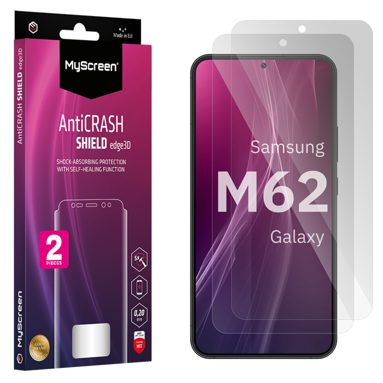 2x Folia ochronna do  Samsung Galaxy M62 AntiCRASH SHIELD edge3D