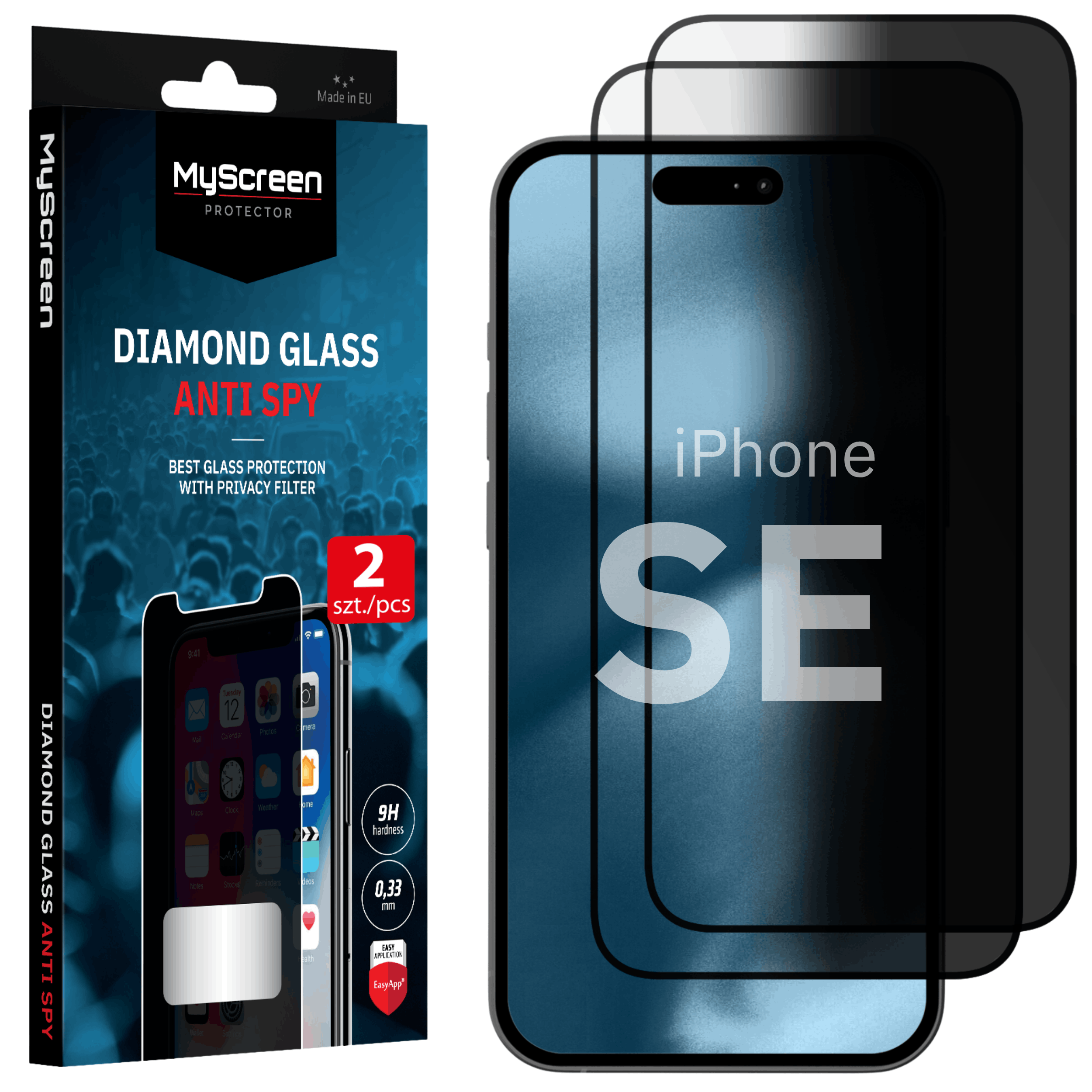 2x Apple iPhone 5/5S/5C/SE -  Szkło hartowane prywatyzujące MyScreen DIAMOND GLASS AntiSPY