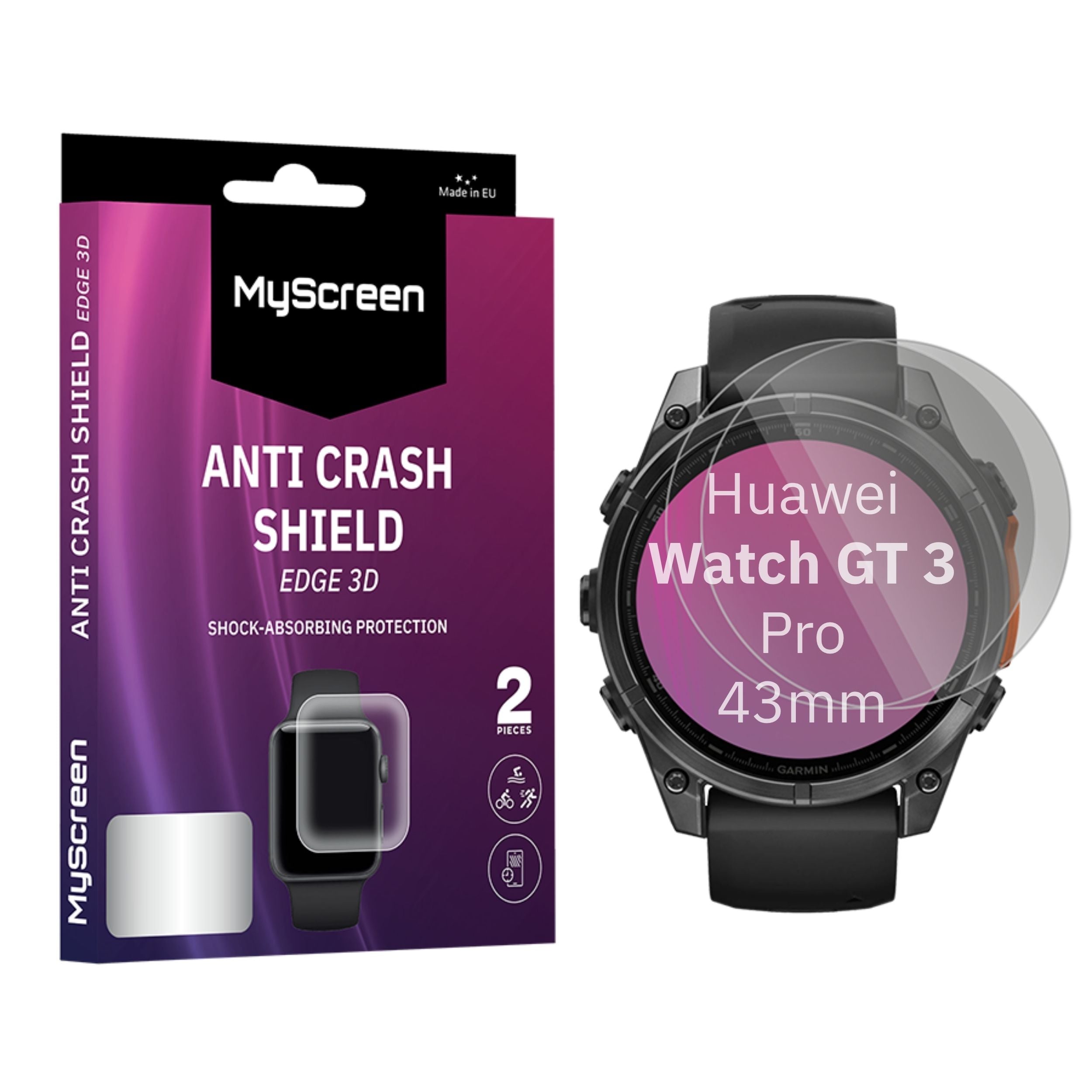 2x Folia ochronna do Huawei Watch GT3 Pro 43mm AntiCRASH SHIELD edge3D