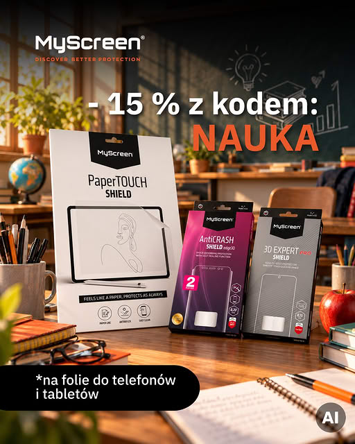 MyScreen: 15% rabatu z kodem NAUKA na folie do telefonów i tabletów.