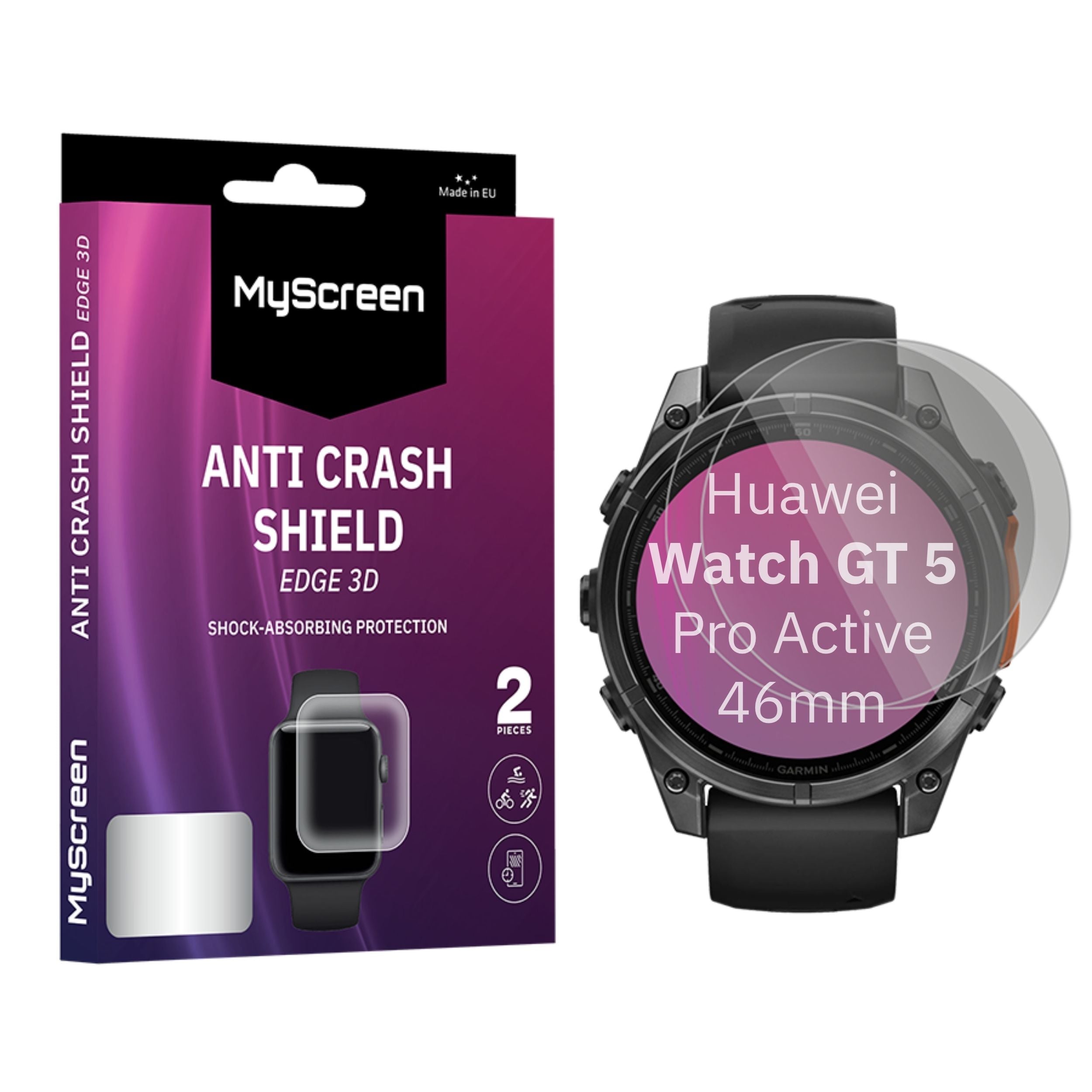 2x Folia ochronna do Huawei Watch GT 5 Pro Active 46mm AntiCRASH SHIELD edge3D