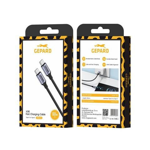 Kabel do ładowania USB-C - USB-C 60W metal head 2m GEPARD
