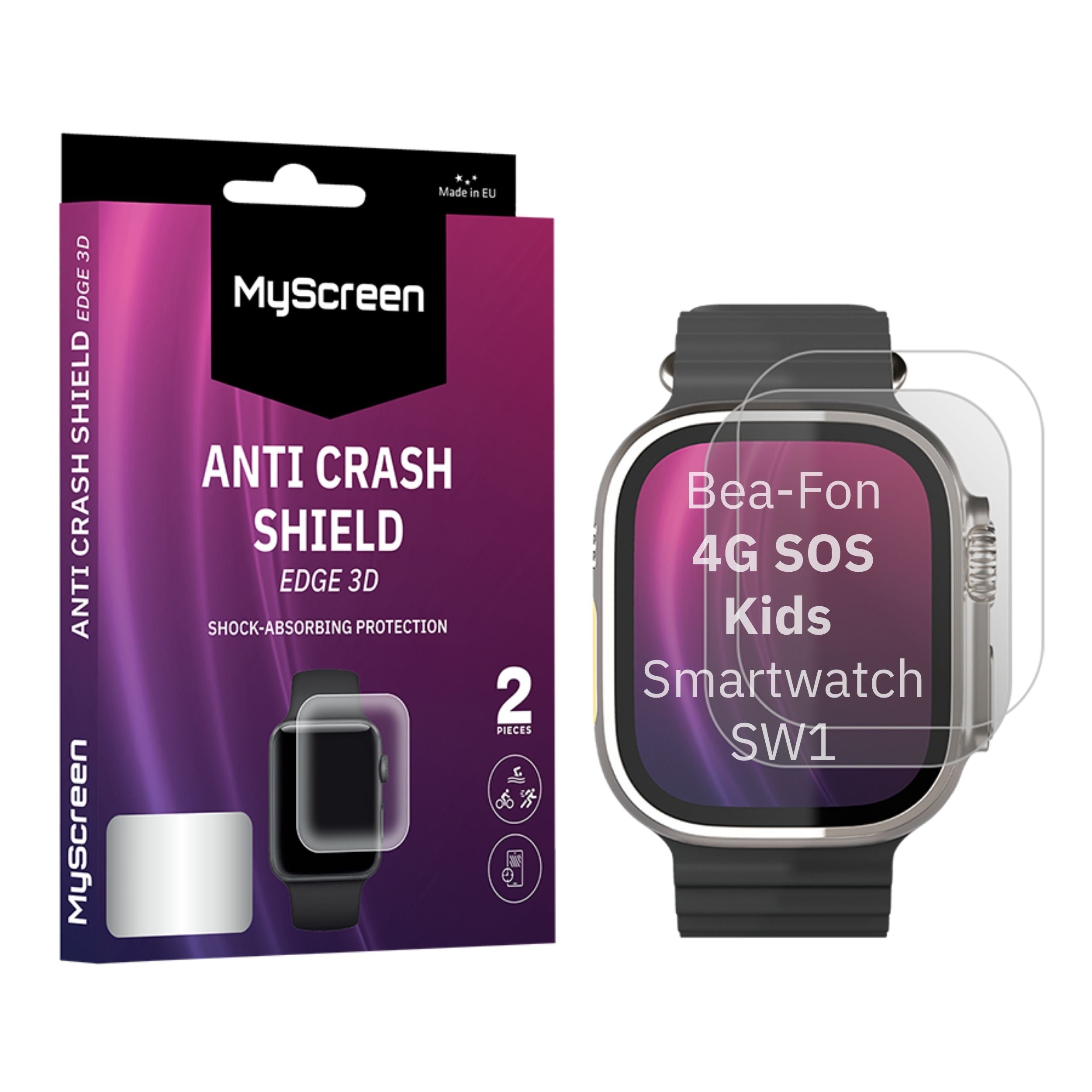 2x Folia ochronna do Bea-Fon 4G SOS Kids Smartwatch SW1 AntiCRASH SHIELD edge3D