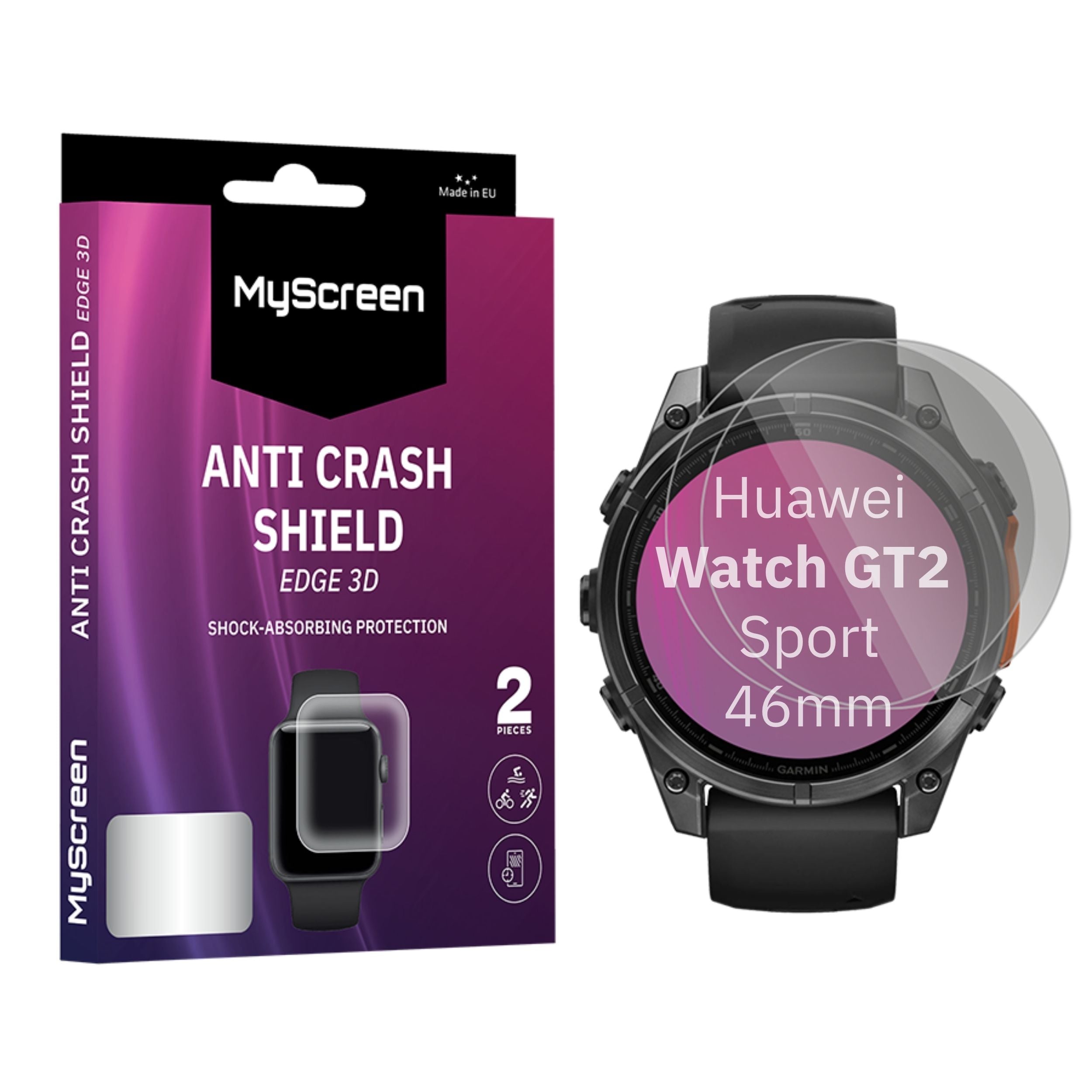 2x Folia ochronna do Huawei Watch GT 2 Sport 46mm AntiCRASH SHIELD edge3D