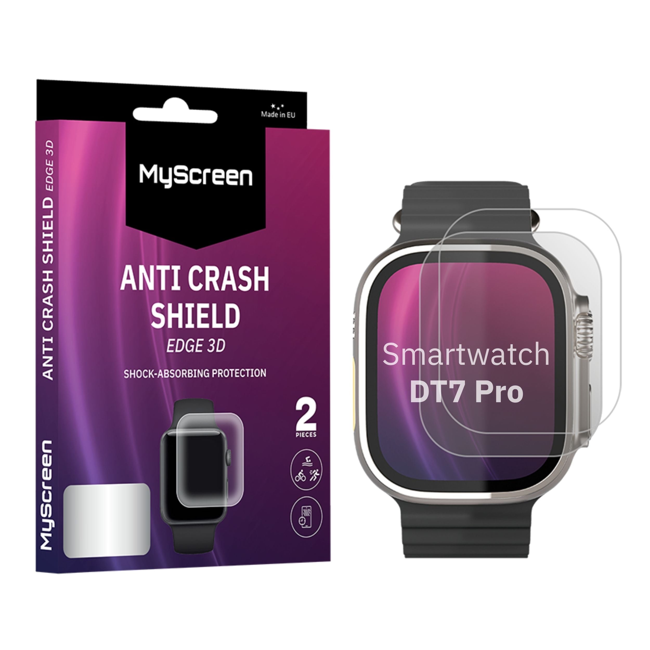 2x Folia ochronna do Smartwatch DT7 Pro AntiCRASH SHIELD edge3D