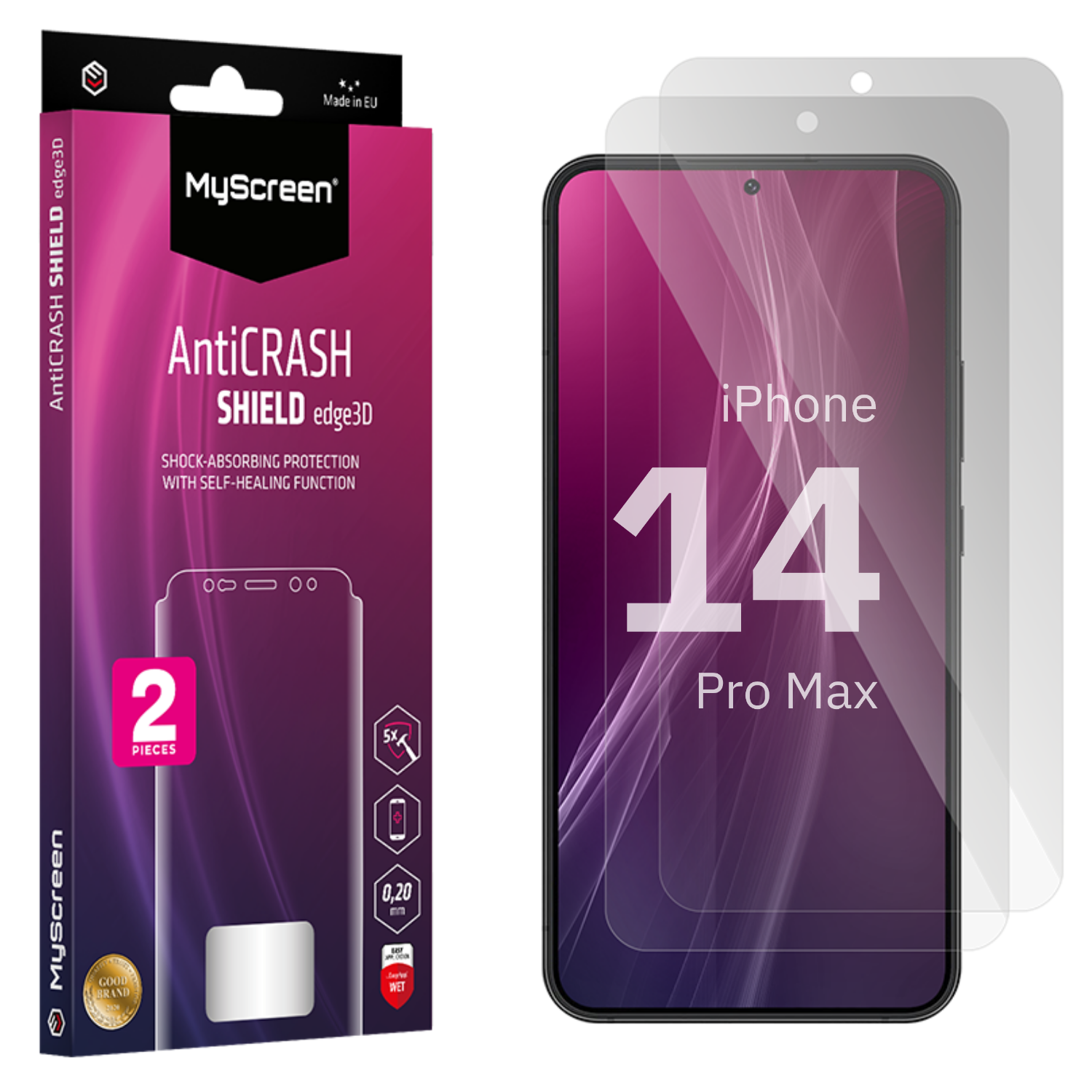 2x Folia ochronna do  Apple iPhone 14 Pro Max AntiCRASH SHIELD edge3D